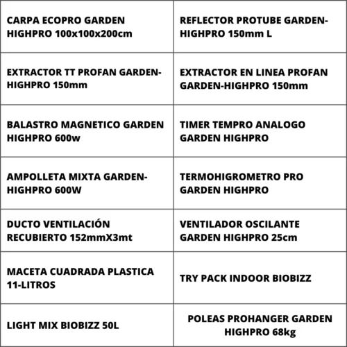Kit Cultivo Indoor 9-12 Plantas 100x100cm Garden High Pro III
