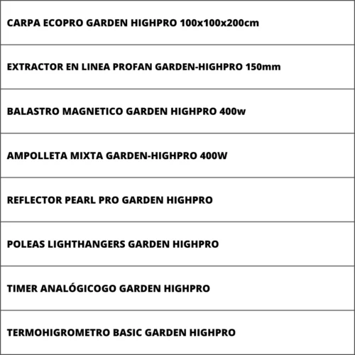 Kit Cultivo Indoor 9-12 Plantas 100x100cm Garden High Pro I